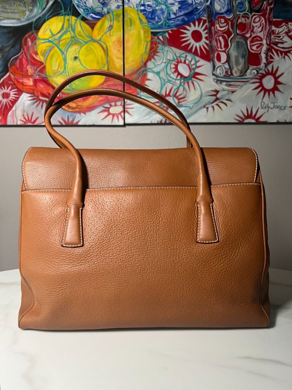 Salvatore Ferragamo Gancini Brown Leather Satchel Top Handle Shoulder Bag - Picture 4 of 16